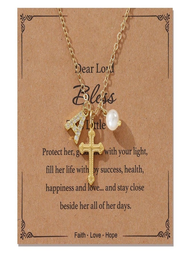 ENASAL Cross Pearl Necklace for Girls, First Communion Baptism Confirmation Little Girls Jewelry Gifts for Teenage Daughter Best Friend, Initial Necklace Christian Gifts for Women -A - Image 1